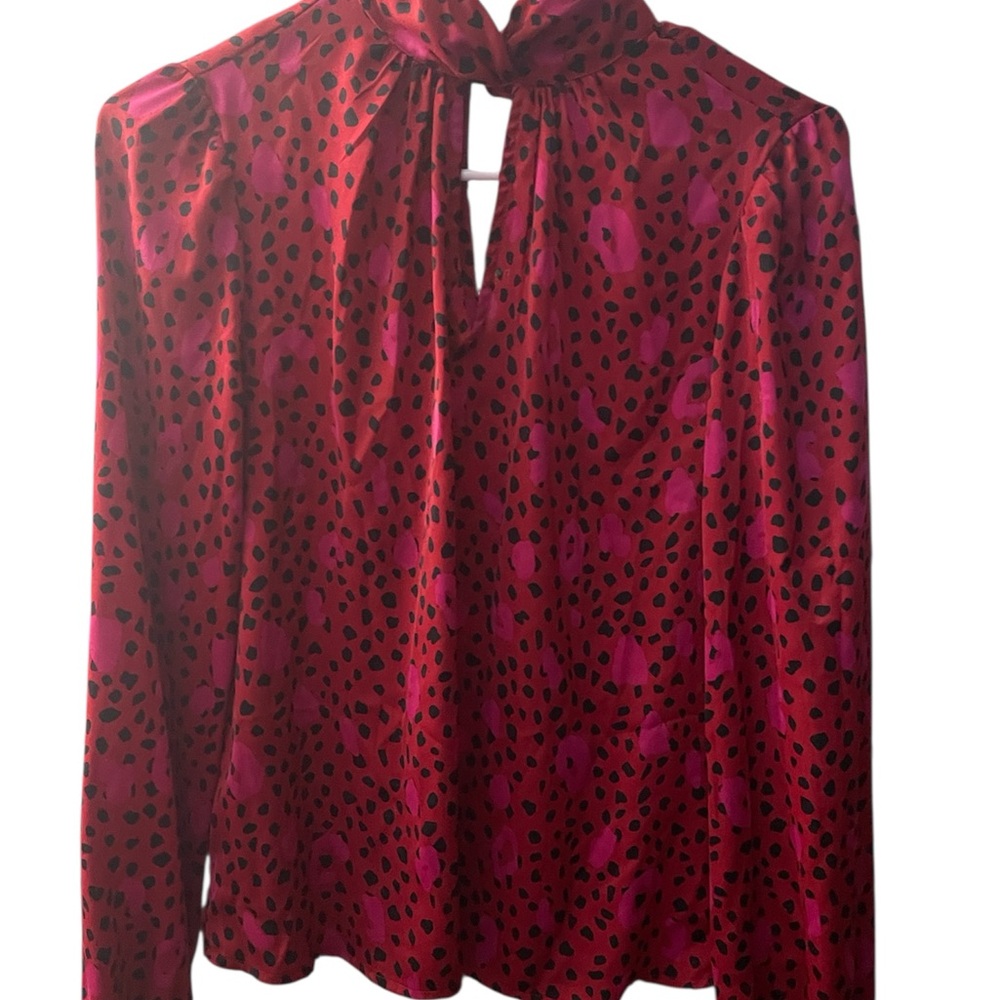 Nine West Red Tie Front Long Sleeve Blouse